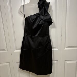 The Limited Dress Womens 12 Black Satin One Shoulder Cocktail Formal Party Y2K